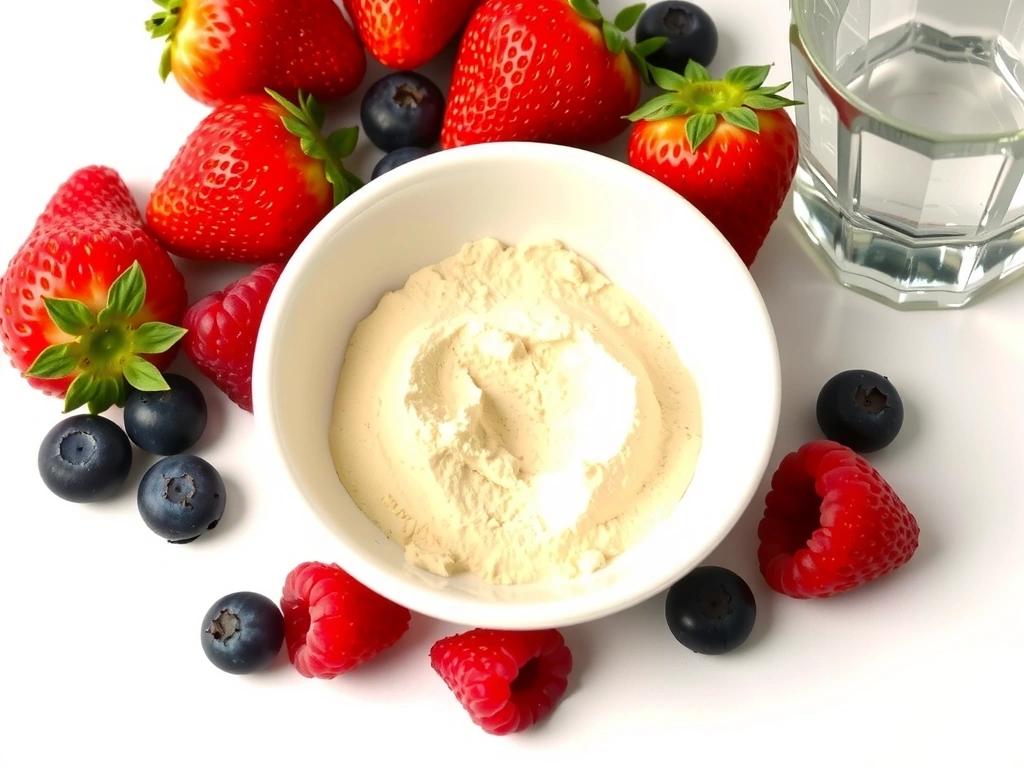 Collagen peptides powder and fresh berries